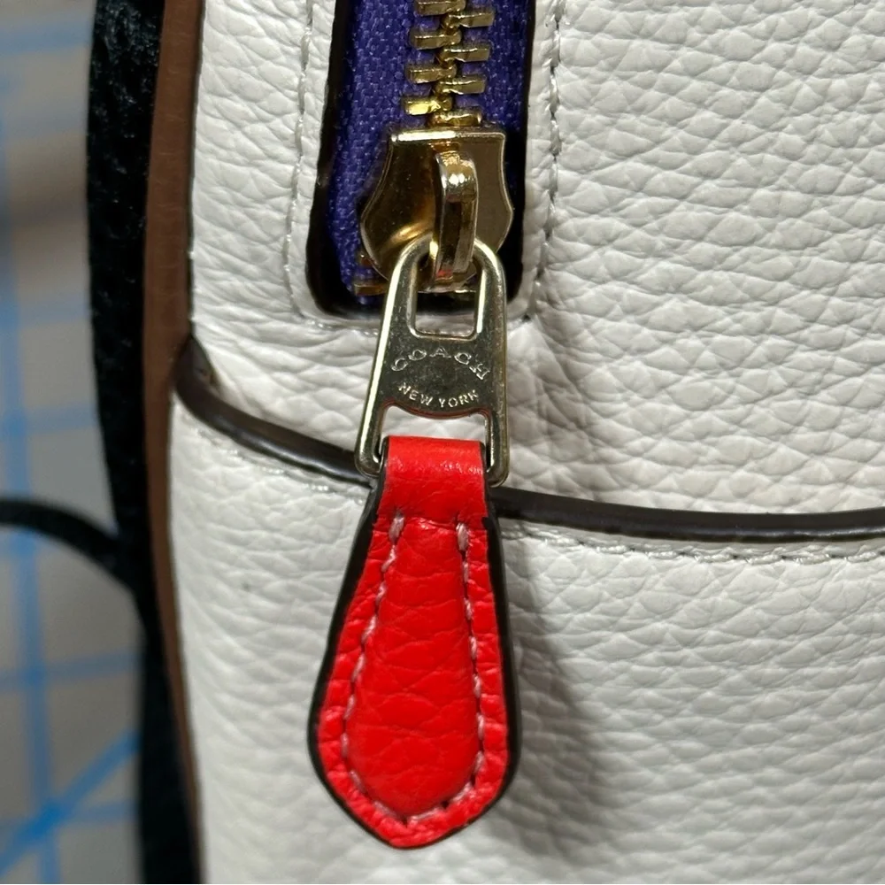 COACH Mini Court Pebbled Leather Backpack White With Rainbow Coach PRIDE Logo - Picture 14 of 16